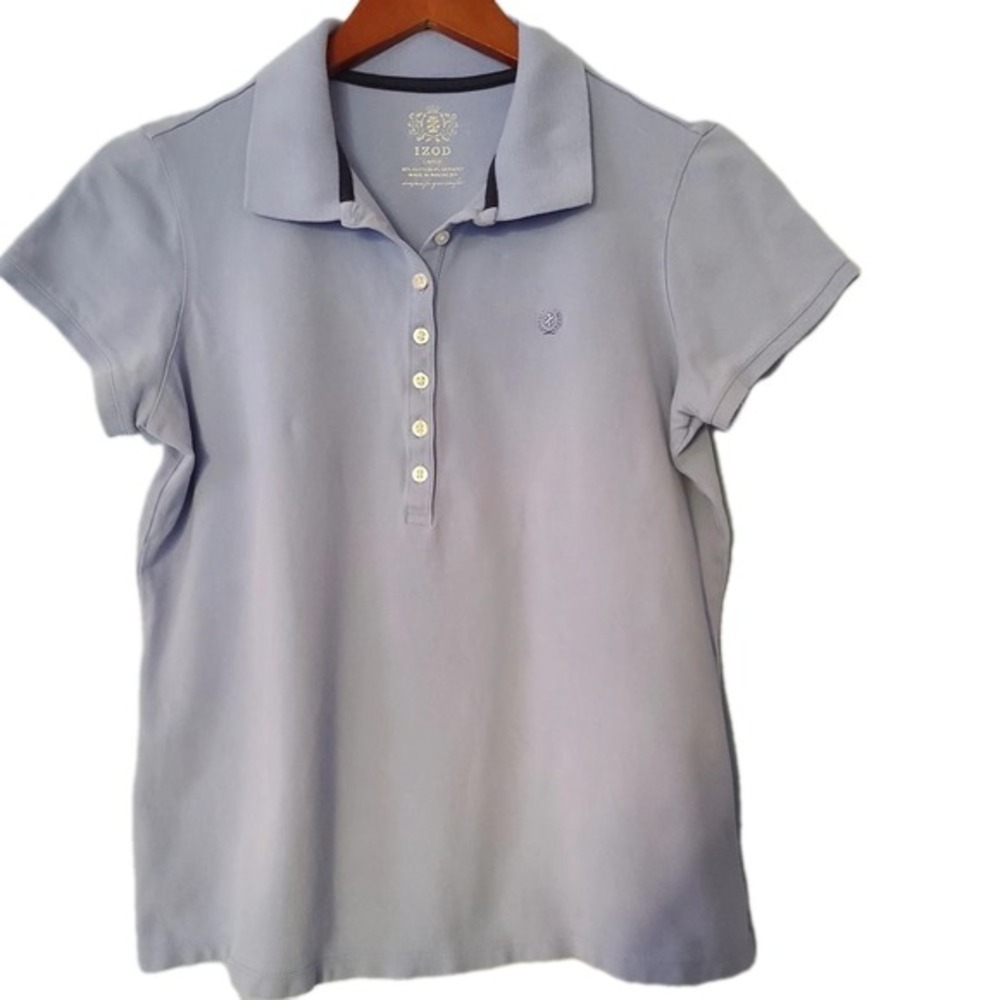 Izod Polo Shirt L women's large Sleeve Grey Blue Excellent